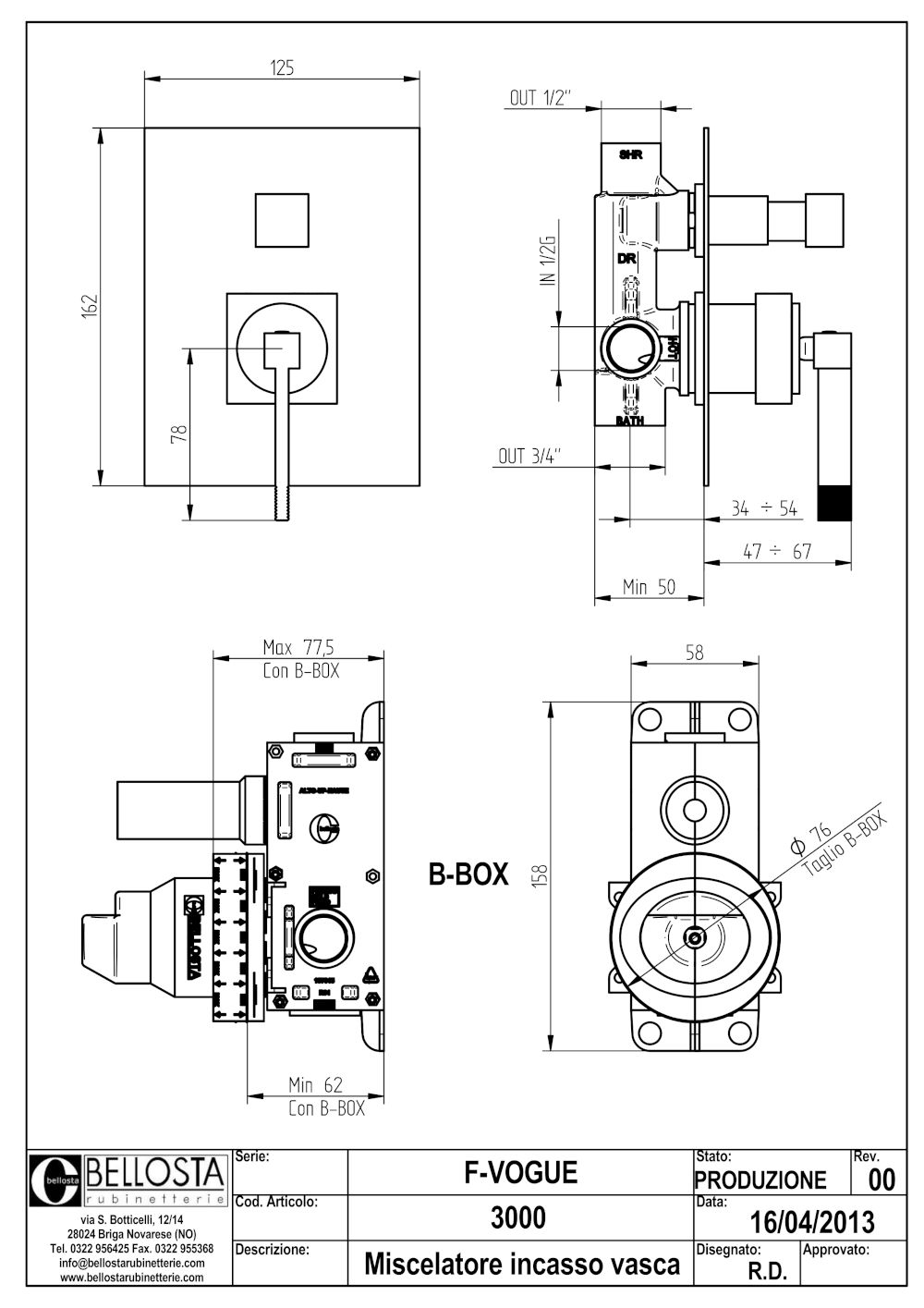 fiche technique mélangeur encastré avec 2 boutons de sortie