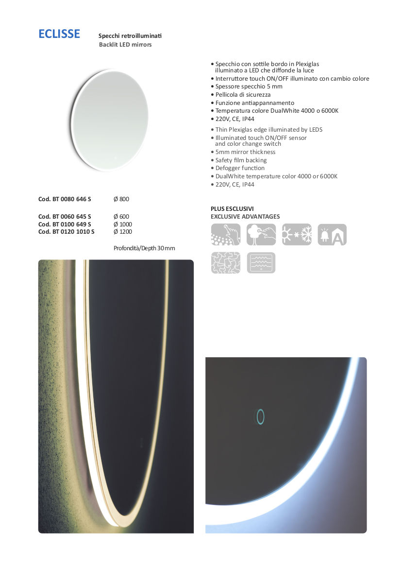 fiche technique miroir salle de bain led vanità e casa eclisse