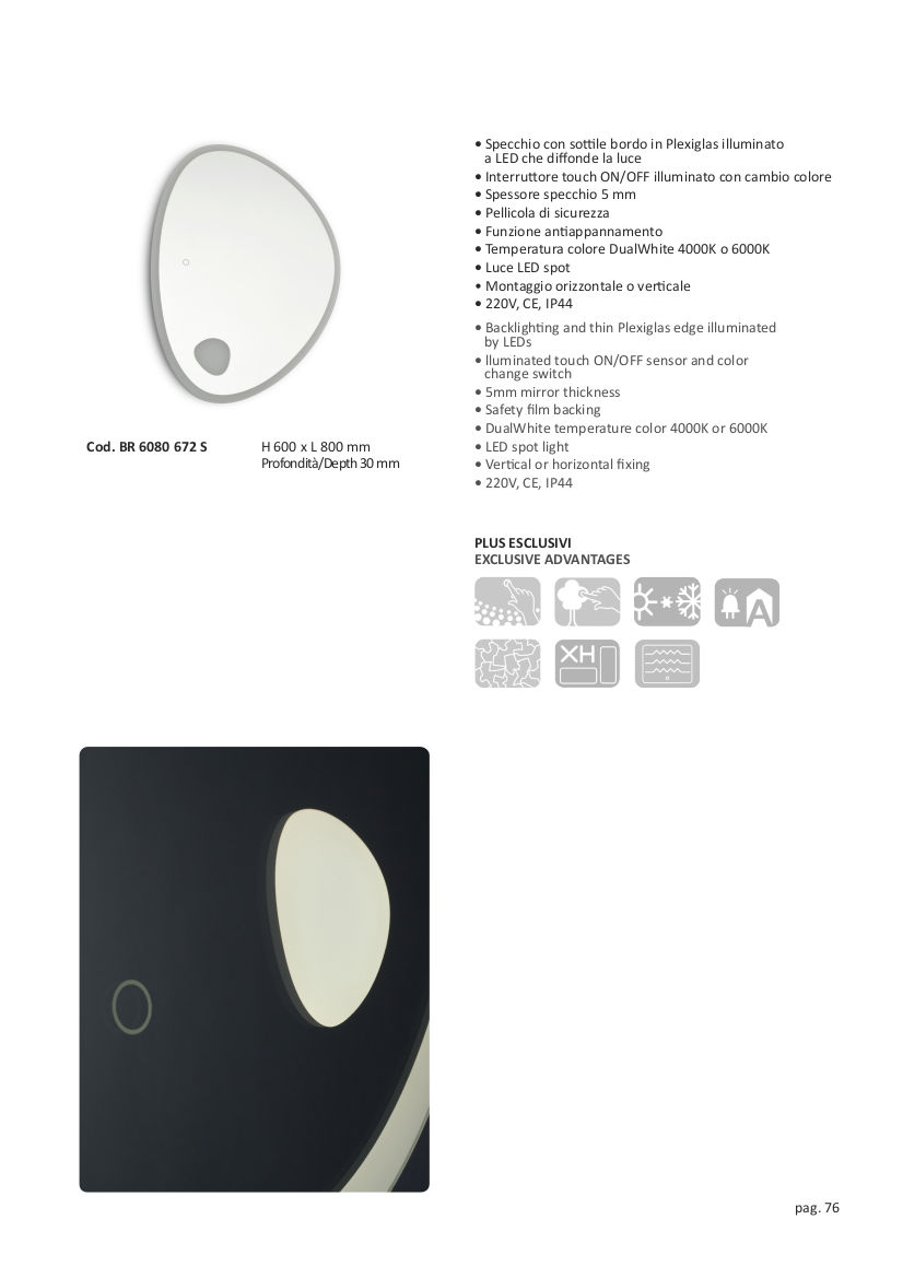 scheda tecnica specchio bagno illuminato led vanità e casa quasar