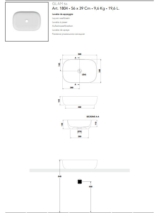 technische datenblatt aufsatzwaschbecken keramik 56x39 scarabeo glam