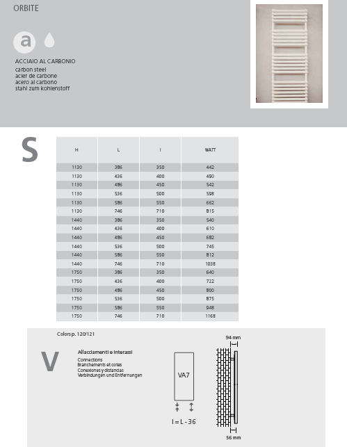 scheda tecnica scaldasalviette orbite graziano radiators