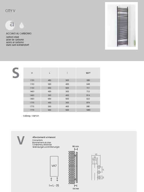 fiche technique sèche-serviettes tubulaire city v graziano radiators