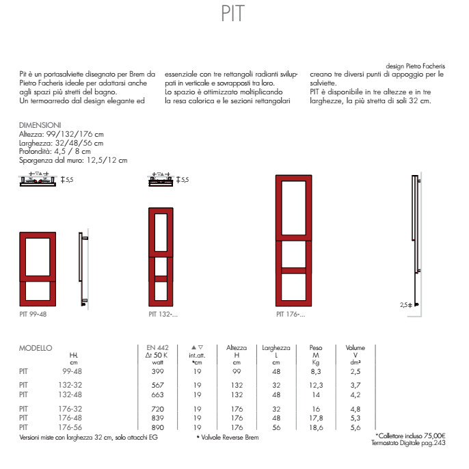 scheda tecnica scaldasalviette bagno bianco colorato brem pit