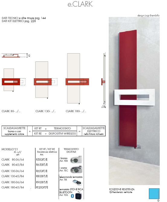 scheda tecnica scaldasalviette elettrico clark brem