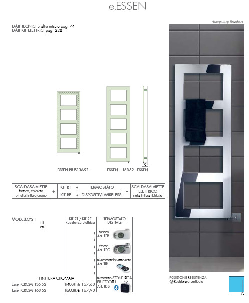 data sheet electric heated towel rail chromed essen crom brem