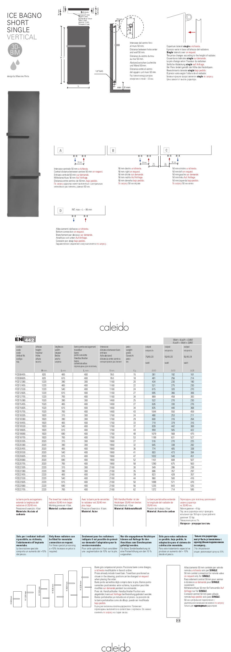 scheda tecnica scaldasalviette ice bagno short caleido