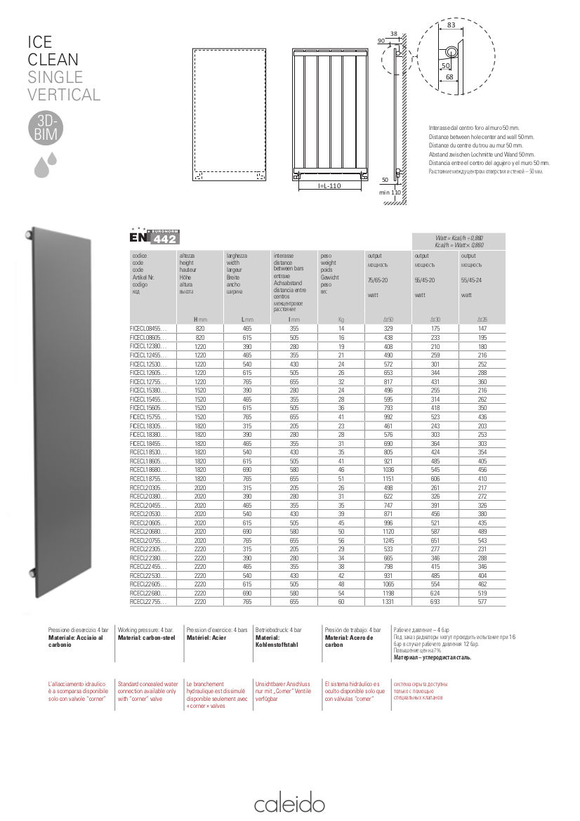fiche technique radiateur à plaques ice clean caleido