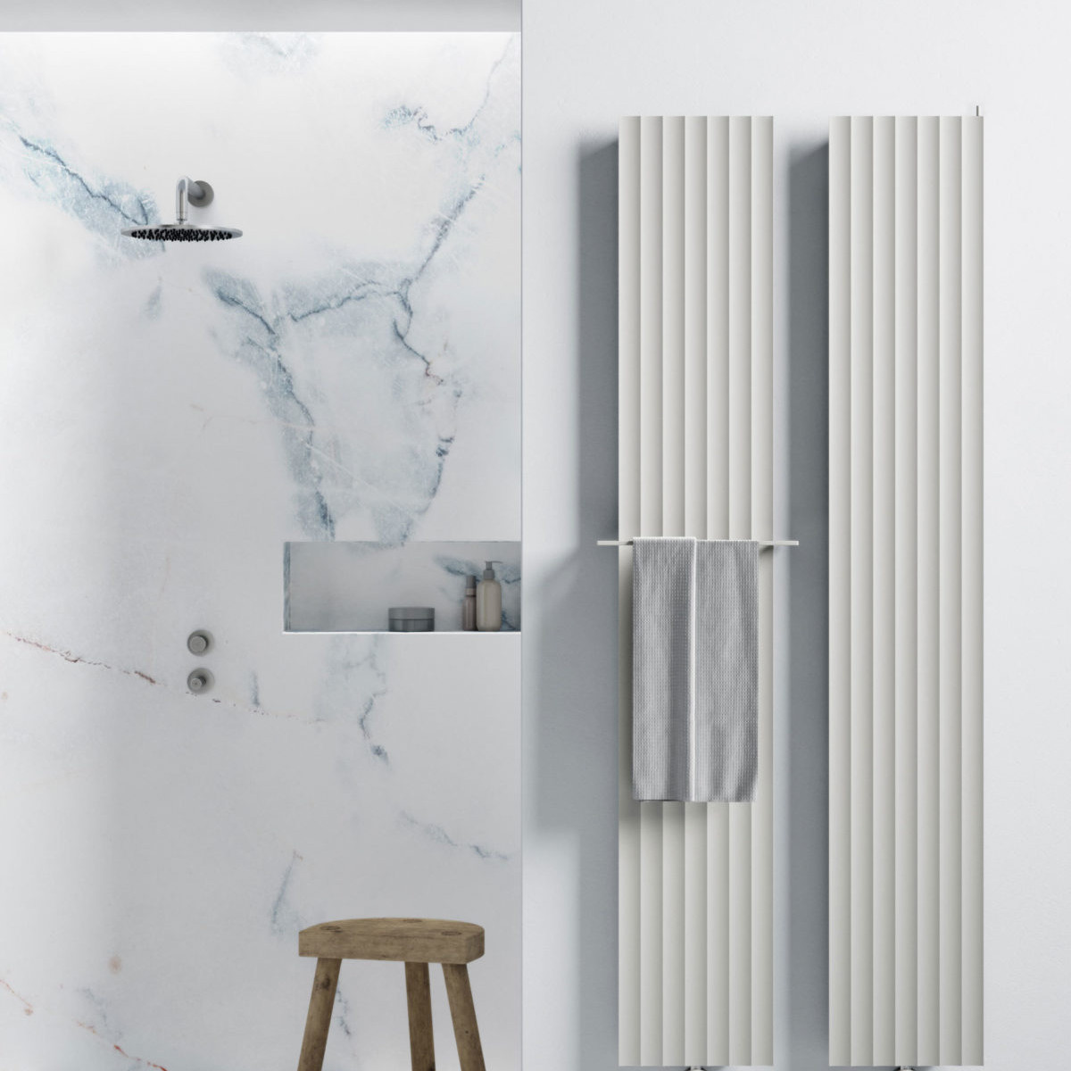 termoarredo a piastra con portasciugamani bianco 100 righe caleido