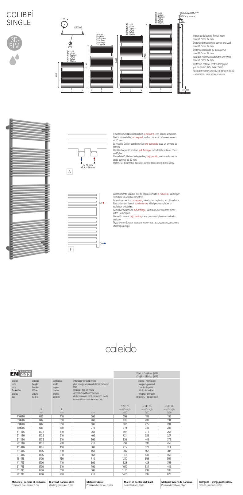 Technisches Datenblatt colibrì caleido Handtuchwärmer