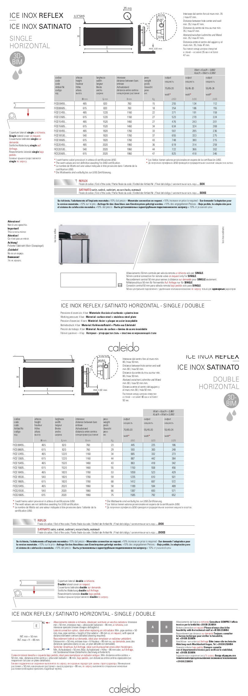 scheda tecnica termoarredo a piastra ice reflex orizzontale caleido