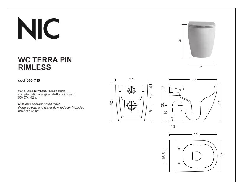 scheda tecnica vaso da terra pin nic