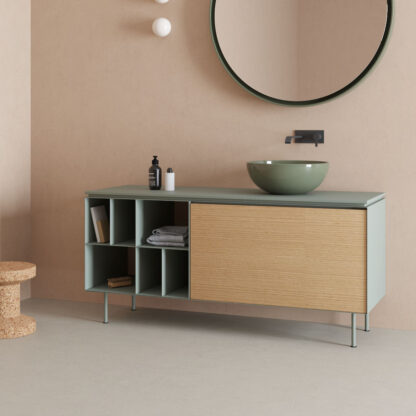 mobile bagno struttura acciaio legno lavabo da appoggio lama 150 nic design