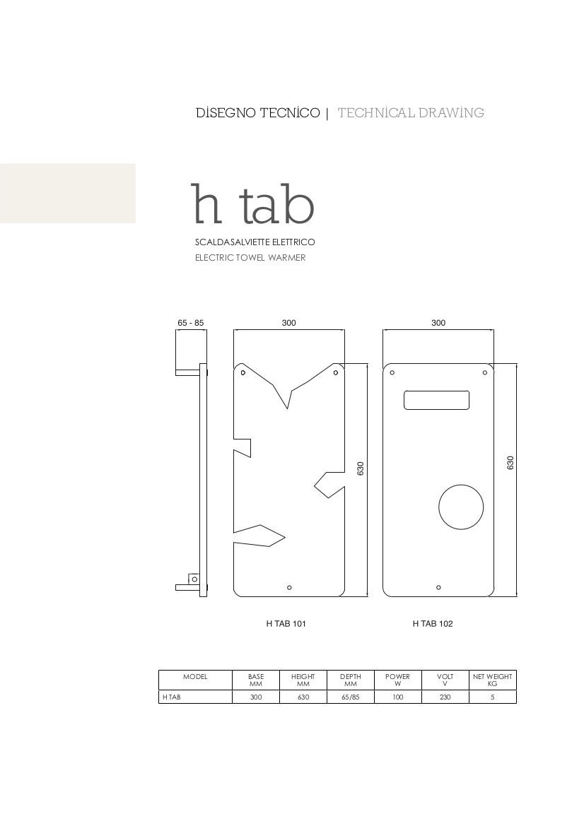 scheda tecnica scaldasalviette elettrico h tab hom