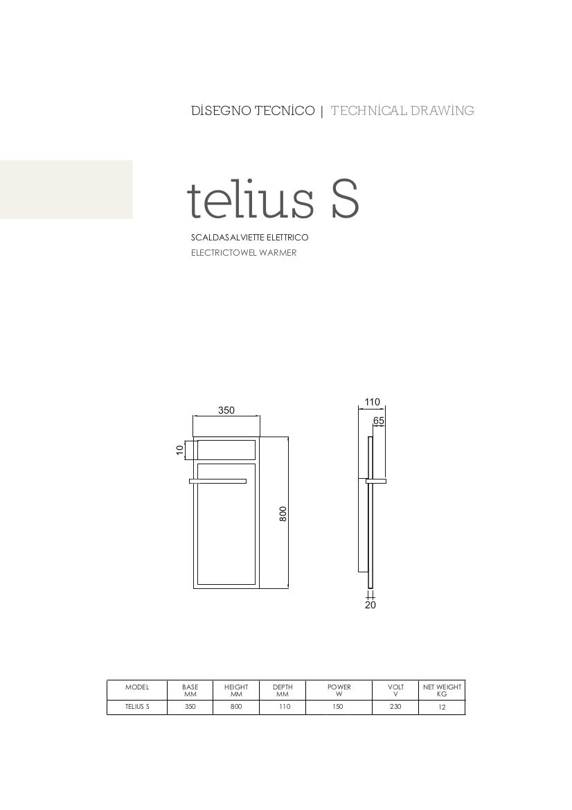 scheda tecnica scaldasalviette elettrico telius s hom