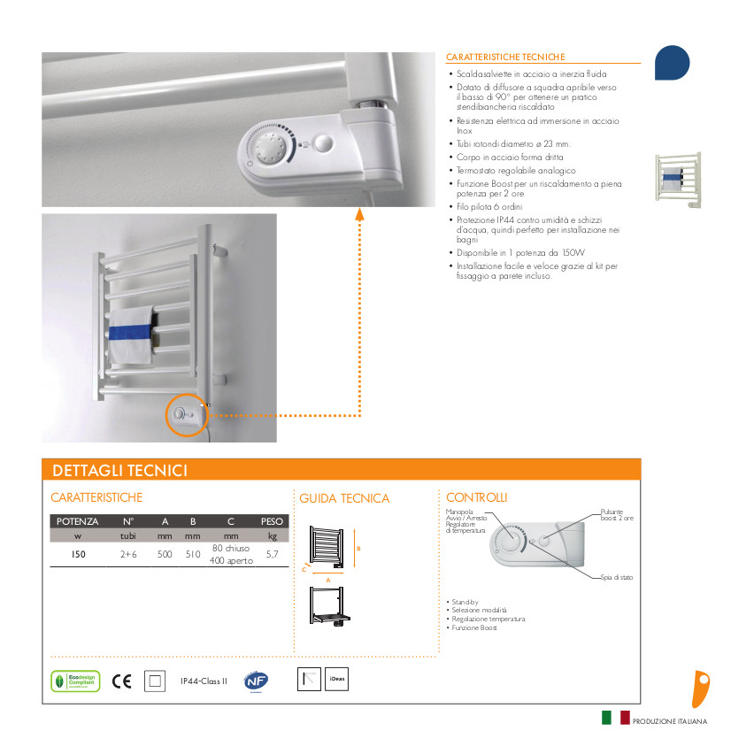 scheda tecnica scaldasalviette elettrico papillon deltacalor