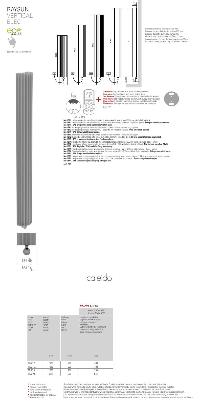 fiche technique du radiateur électrique caleido raysun