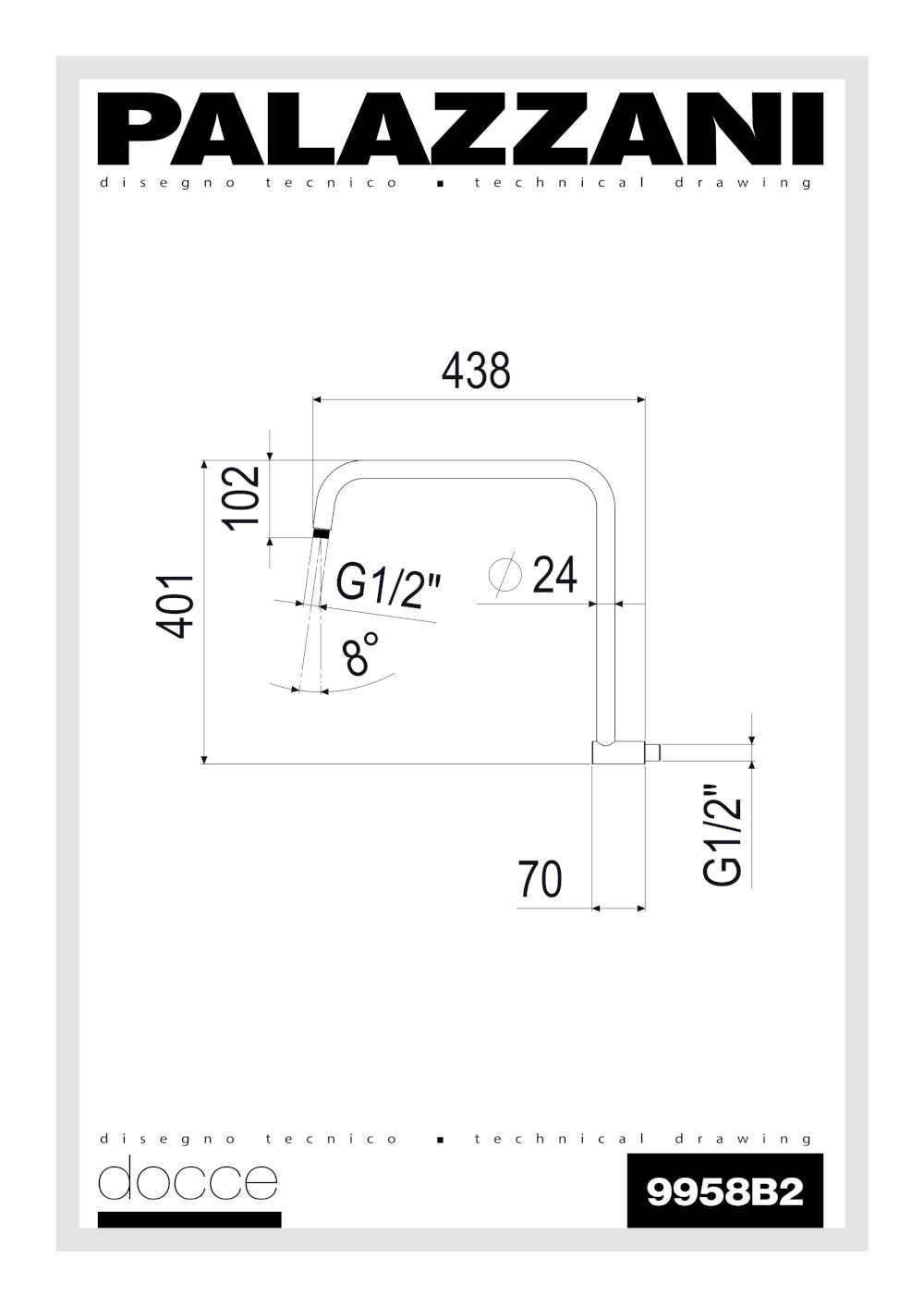 scheda tecnica braccio doccia orientabile 9958b2 palazzani