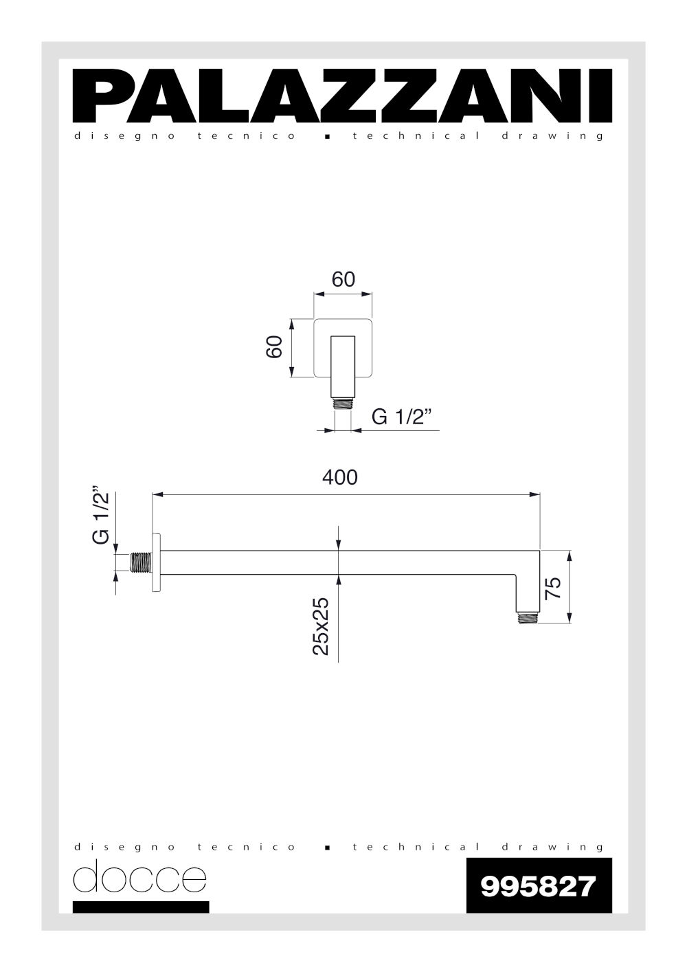 fiche technique bras de douche horizontal 995827 palazzani