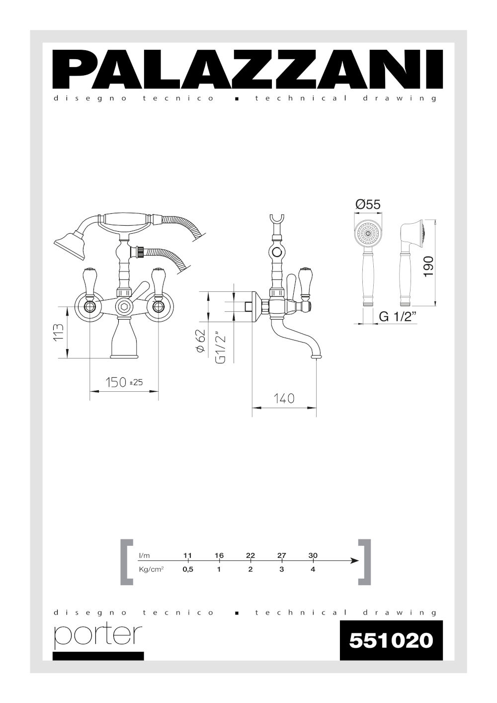 scheda tecnica gruppo vasca 551020 porter palazzani