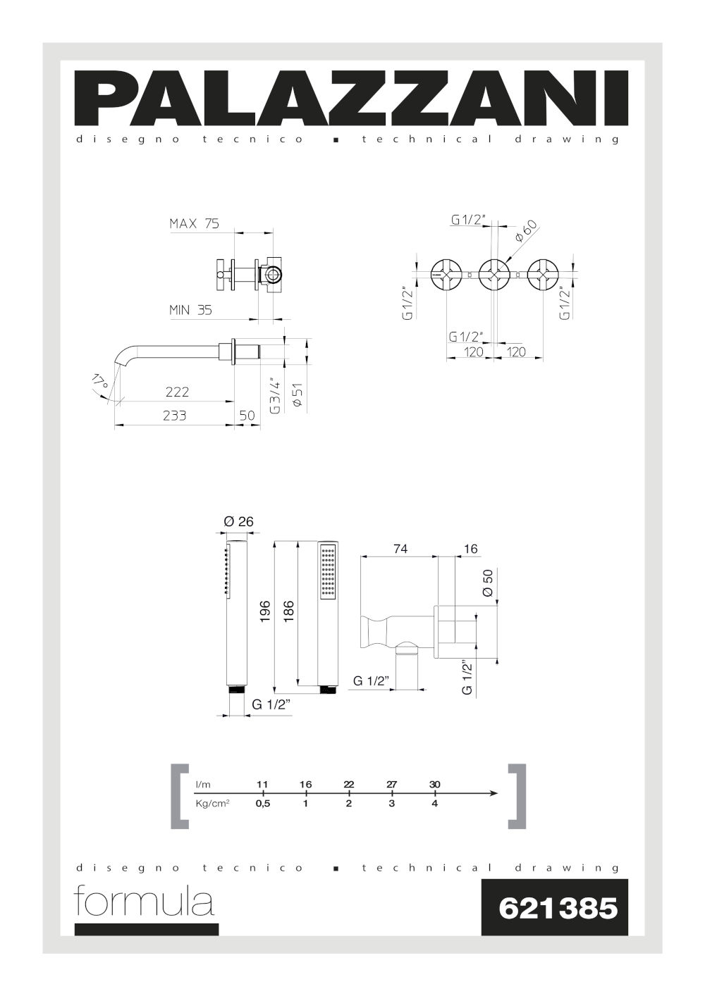 scheda tecnica kit vasca con rubinetti 621385 formula palazzani