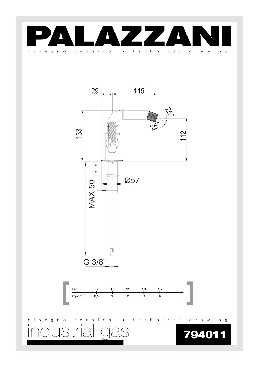 scheda tecnica miscelatore bidet 794011 industrial gas palazzani