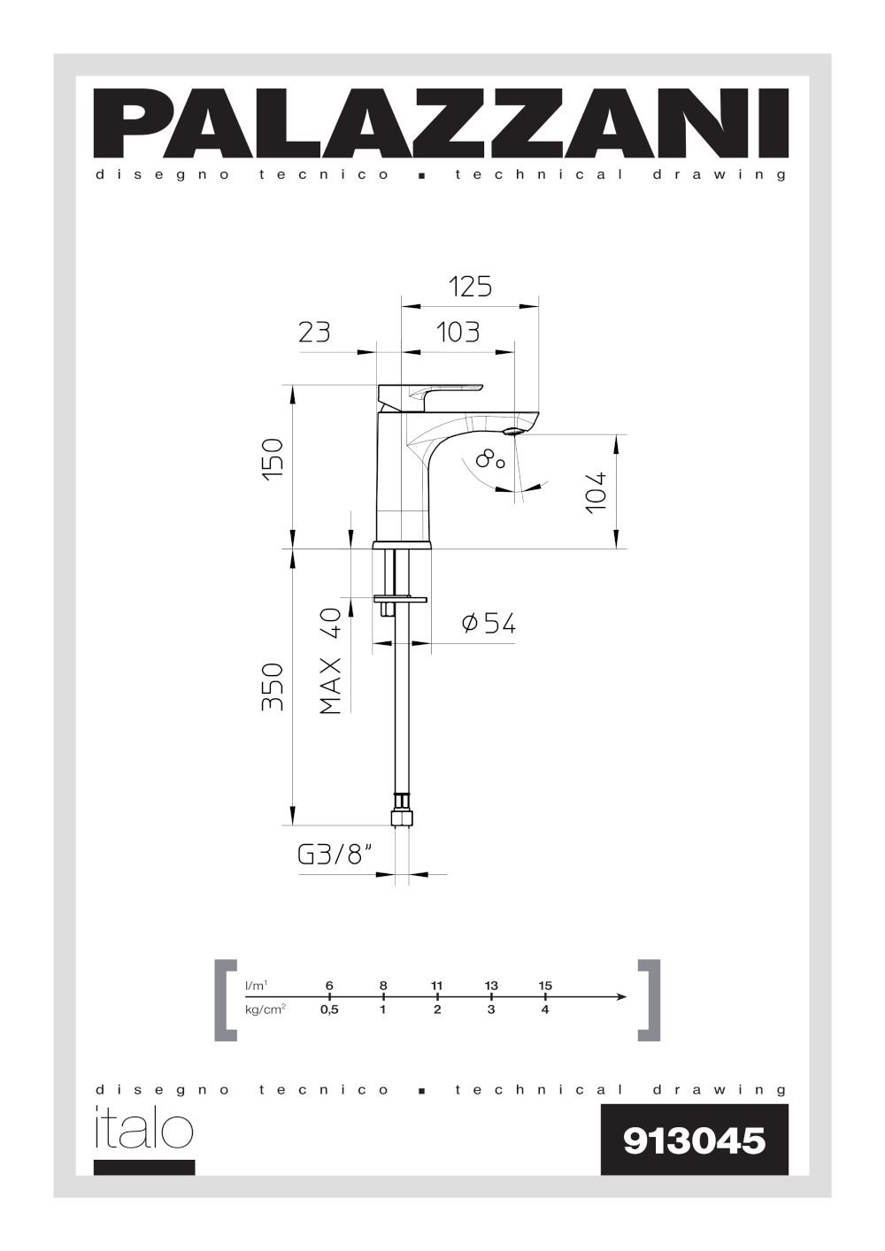 scheda tecnica miscelatore lavabo 913045 italo palazzani