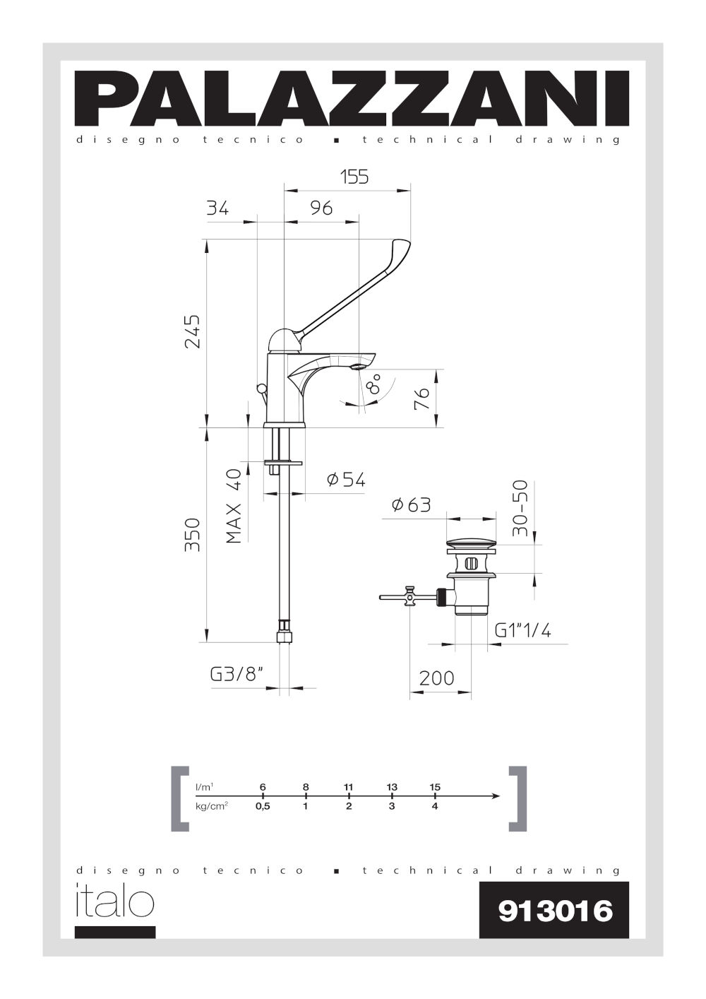 scheda tecnica miscelatore lavabo con scarico italo palazzani