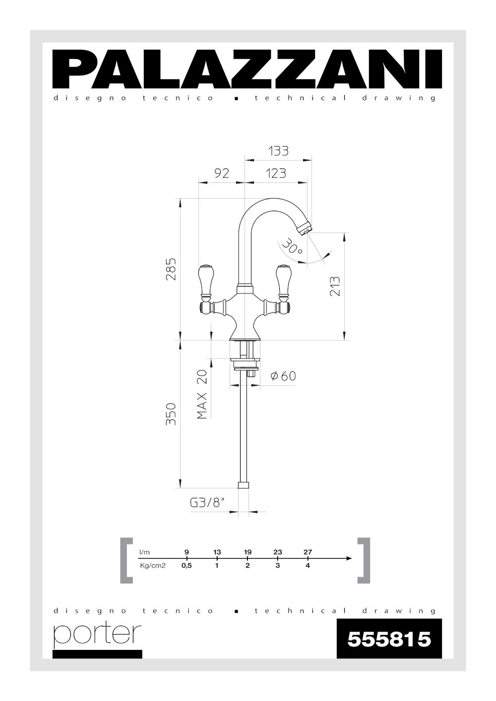scheda tecnica miscelatore lavello 555815 porter palazzani
