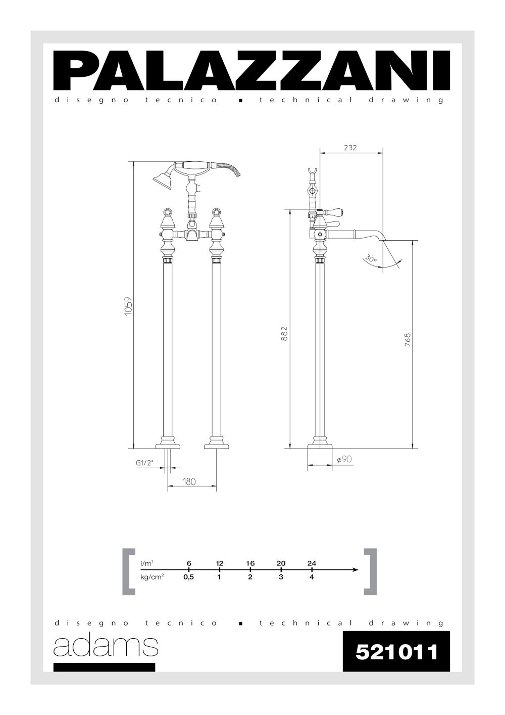 scheda tecnica miscelatore vasca da suolo adams palazzani