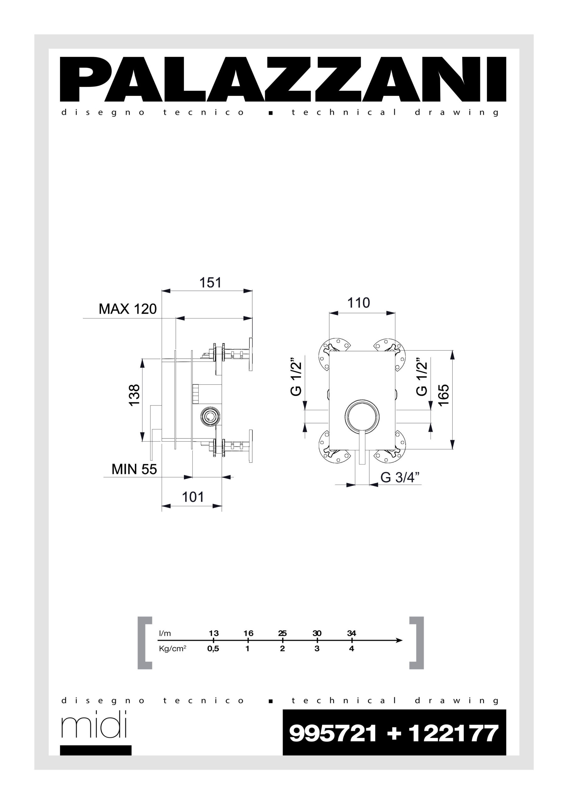scheda tecnica parti esterne miscelatore doccia 122177 midi palazzani