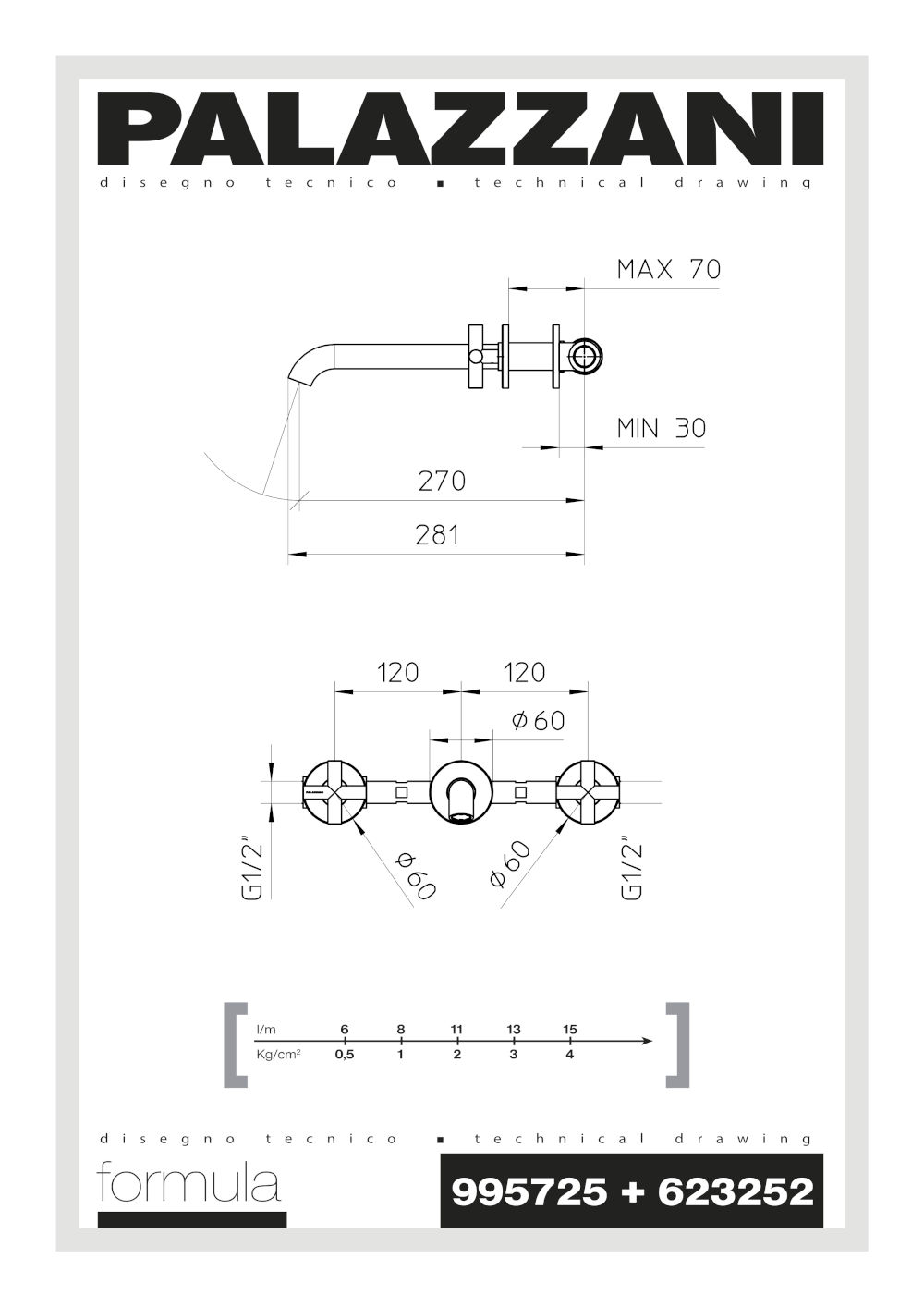scheda tecnica parti esterne miscelatore lavabo 3 fori 623252 formula palazzani