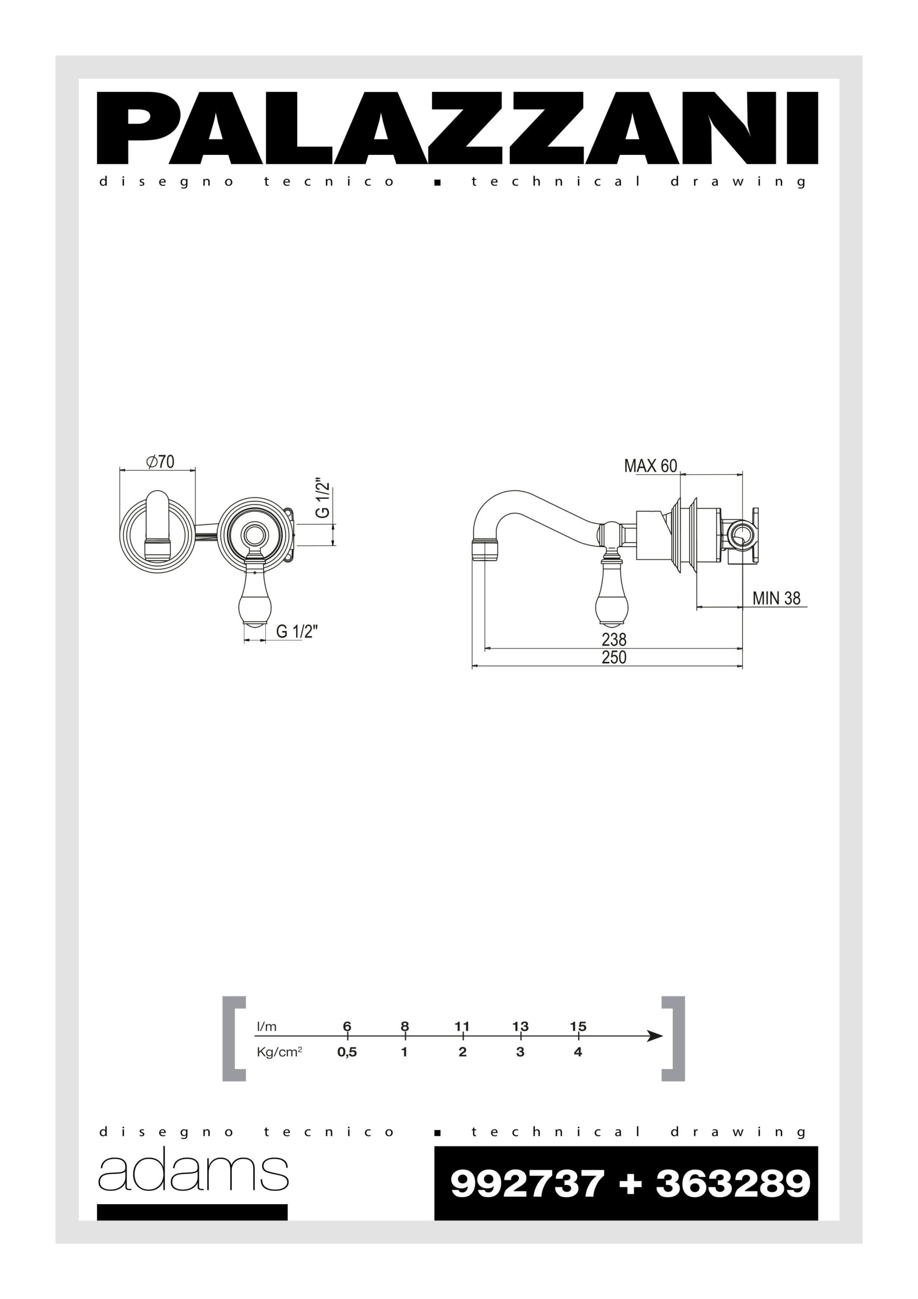 scheda tecnica parti esterne miscelatore lavabo 363289 adams palazzani
