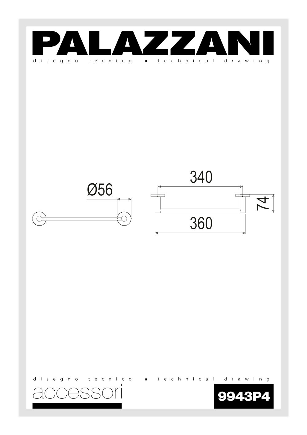 palazzani 9943p4 minimal towel rack data sheet