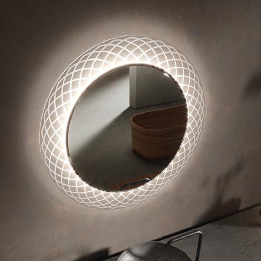 specchio da bagno illuminato led cornice luminosa dettaglio perla vanità & casa