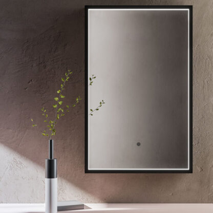 specchio da bagno illuminato led profilo nero ghost frame avior vanità & casa