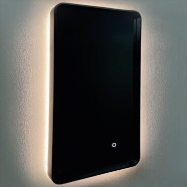 specchio da bagno retroilluminato led cornice nera dettaglio spectral al vanità & casa