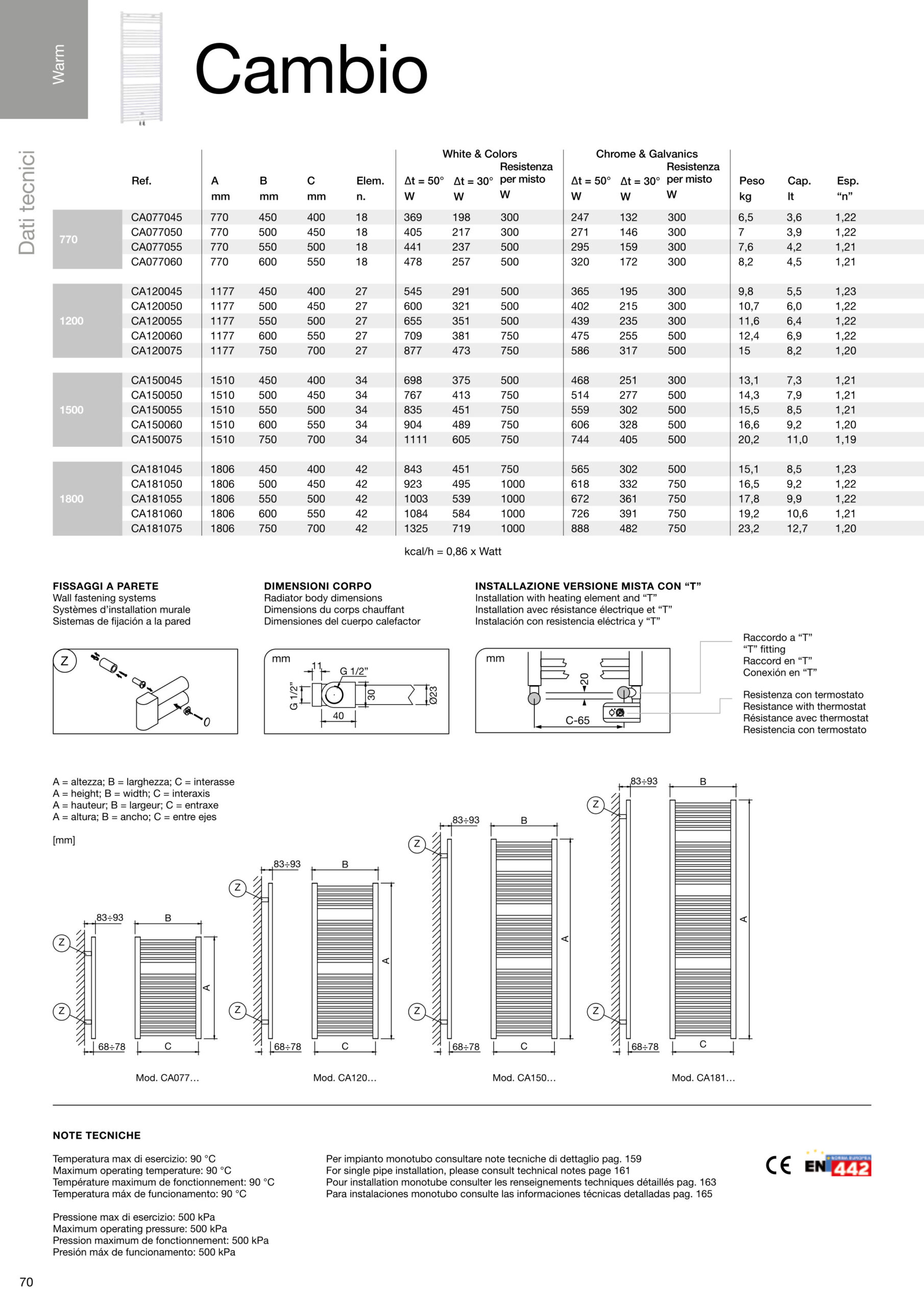 scheda tecnica scaldasalviette cambio deltacalor