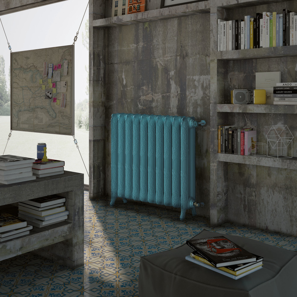 termoarredo living ghisa colorato blu retrò tiffany scirocco