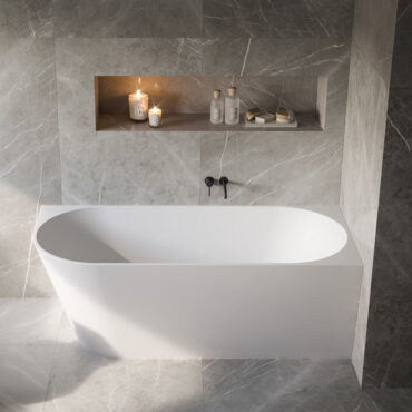 vasca da bagno a parete mineralite bianca design moderno malibu glass