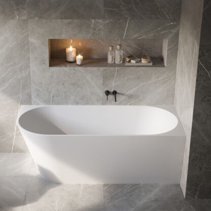 vasca da bagno a parete mineralite bianca design moderno malibu glass