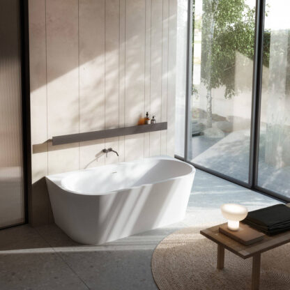 vasca da bagno design acrilico bianco lucido centro parete meilin glass