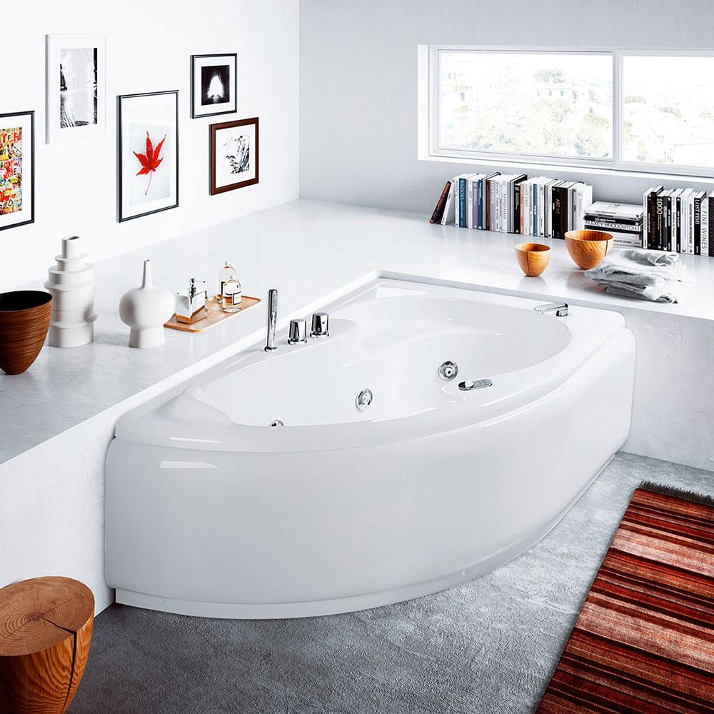 asymmetrical corner whirlpool tub acrylic chromotherapy white lis glass