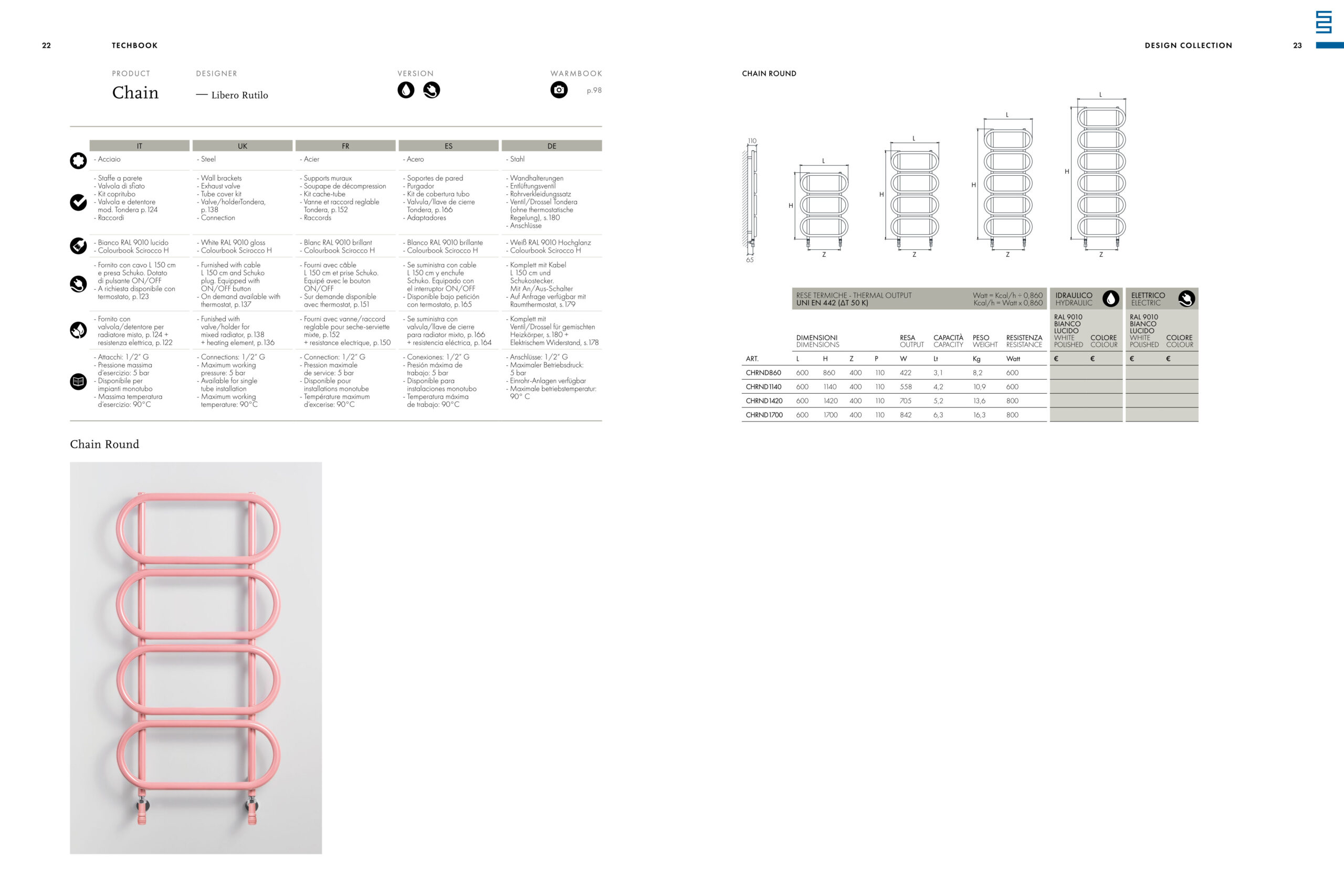 chain round sirocco towel warmer data sheet