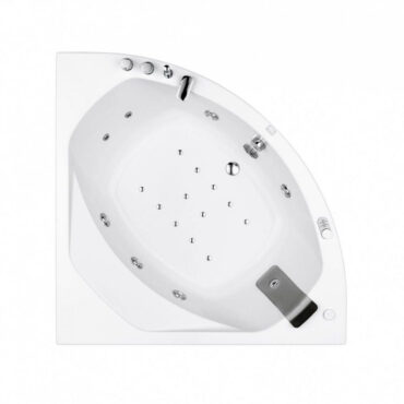 white acrylic corner whirlpool tub pop glass detail