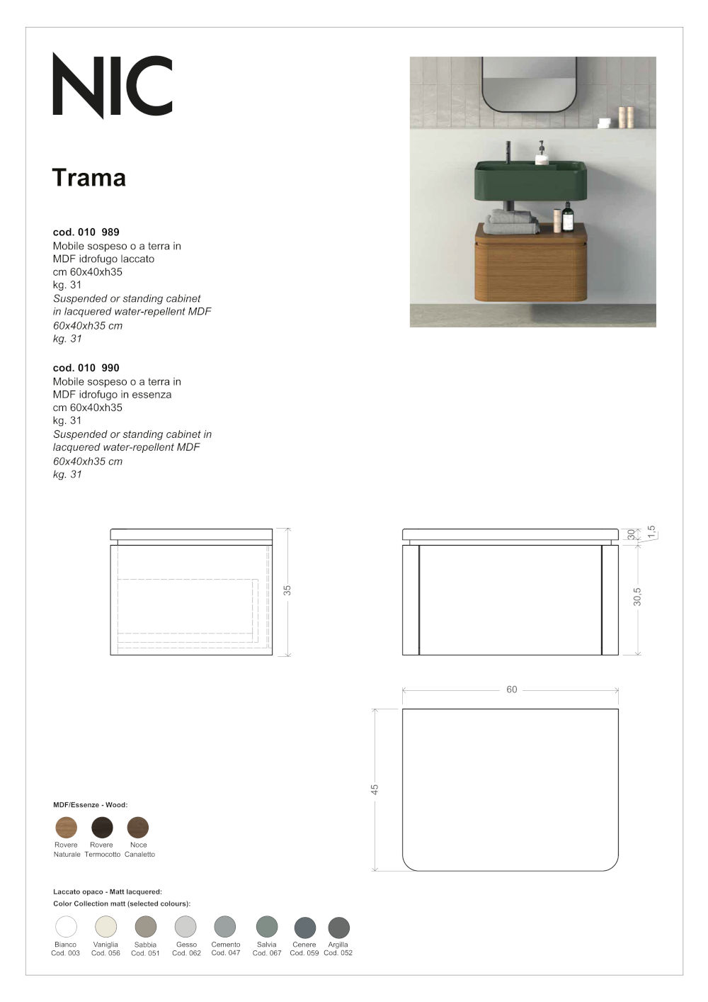 scheda tecnica mobile da bagno trama nic design