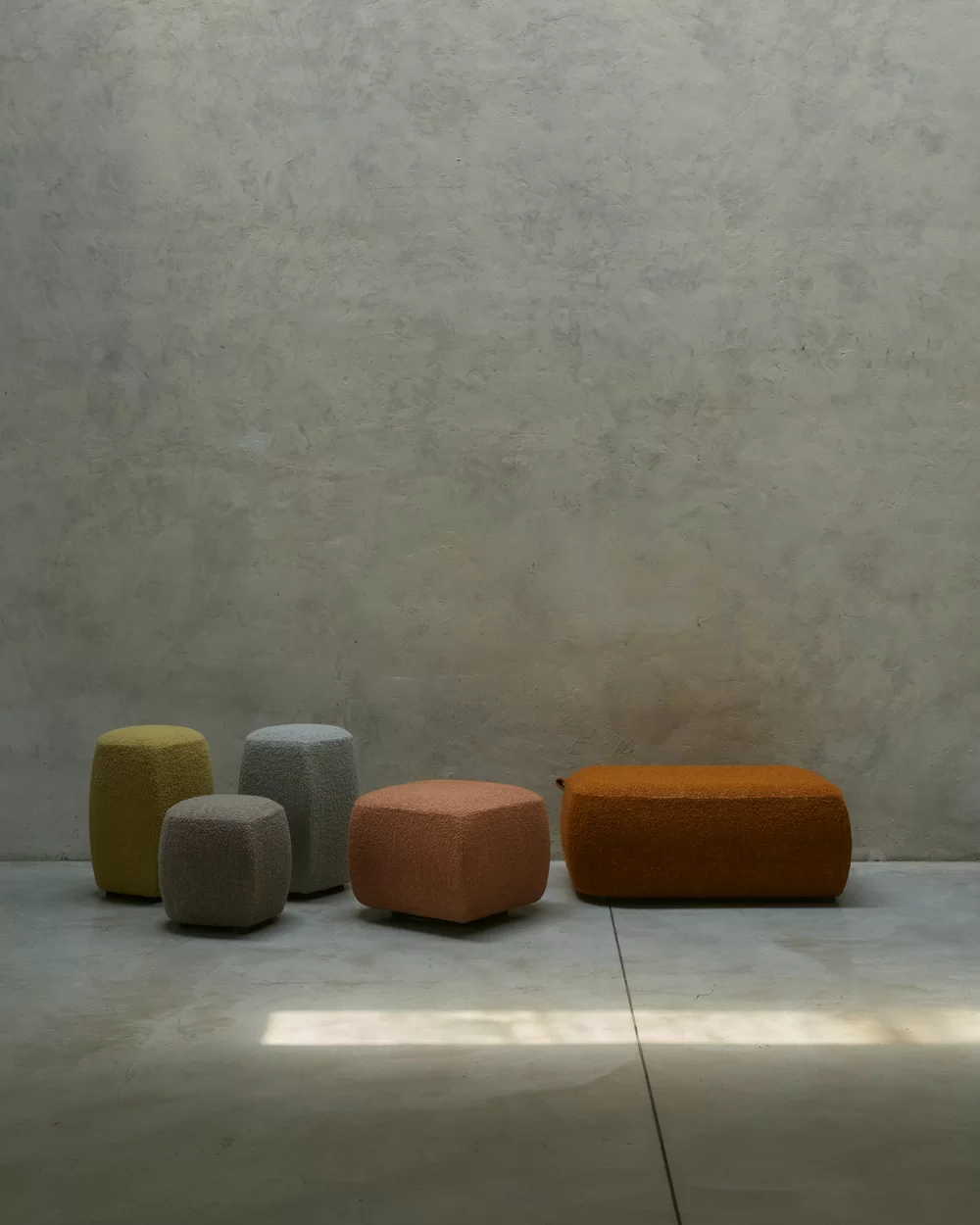 sea shell luxy colored upholstered living lounge pouf