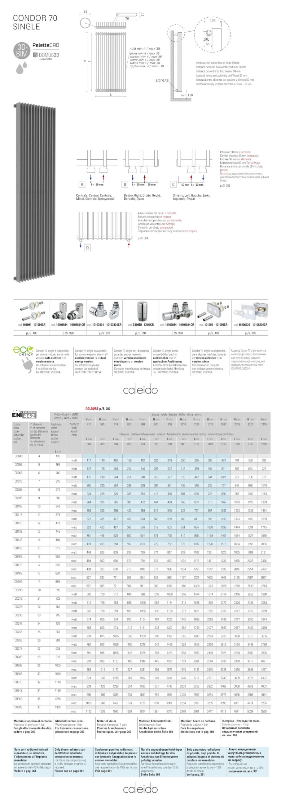 condor caleido radiateur hydraulique fiche technique