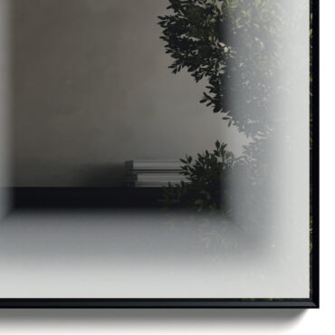 specchio telaio nero ghost mirror luci led dettaglio foggy rectangular vanità e casa
