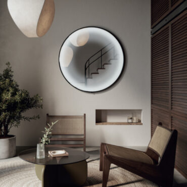 specchio telaio nero luce led foggy round vanità e casa
